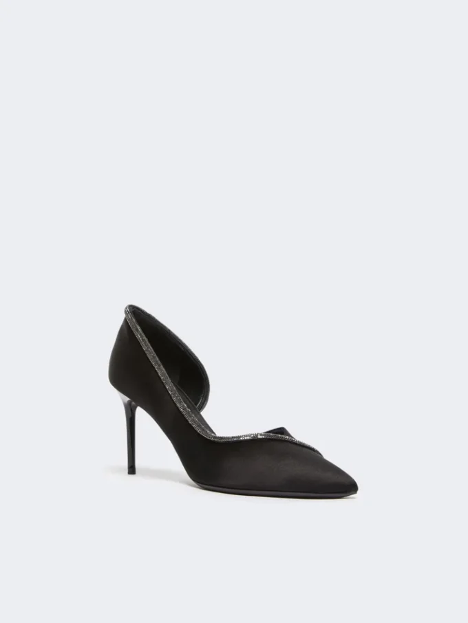 Crystal-adorned satin court shoes, black Crystal-adorned satin court shoes, black