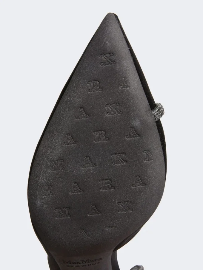 Crystal-adorned satin court shoes, black Crystal-adorned satin court shoes, black