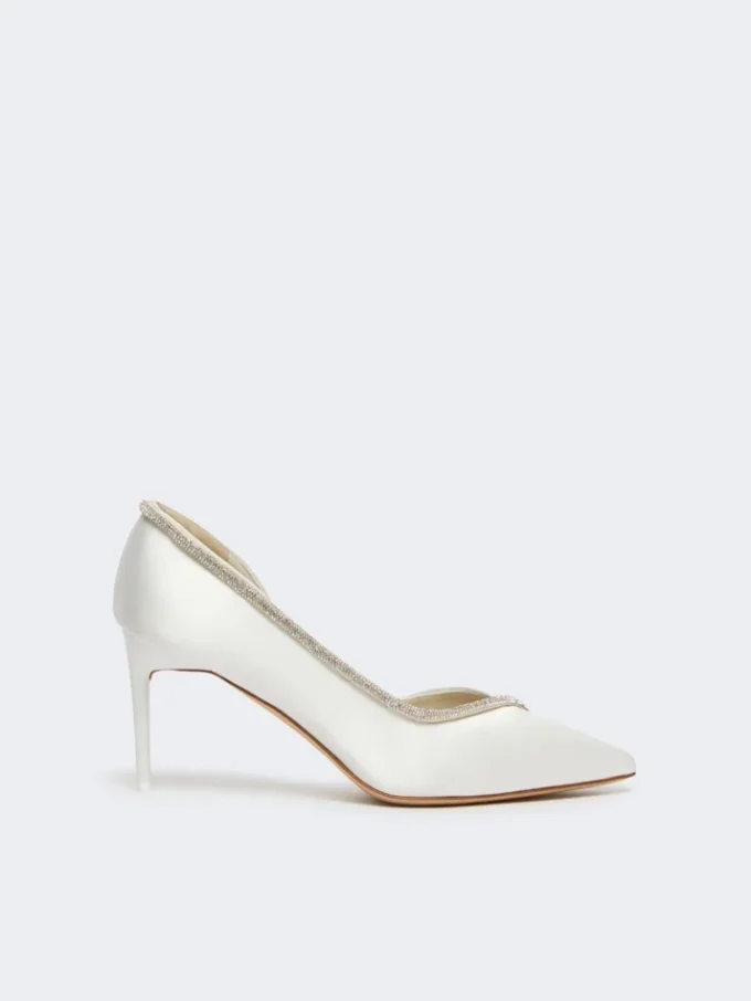 Crystal-adorned satin court shoes, ivory Crystal-adorned satin court shoes, ivory