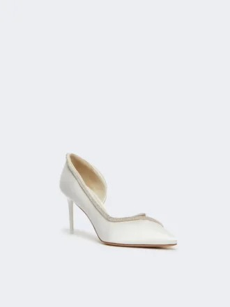 Crystal-adorned satin court shoes, ivory