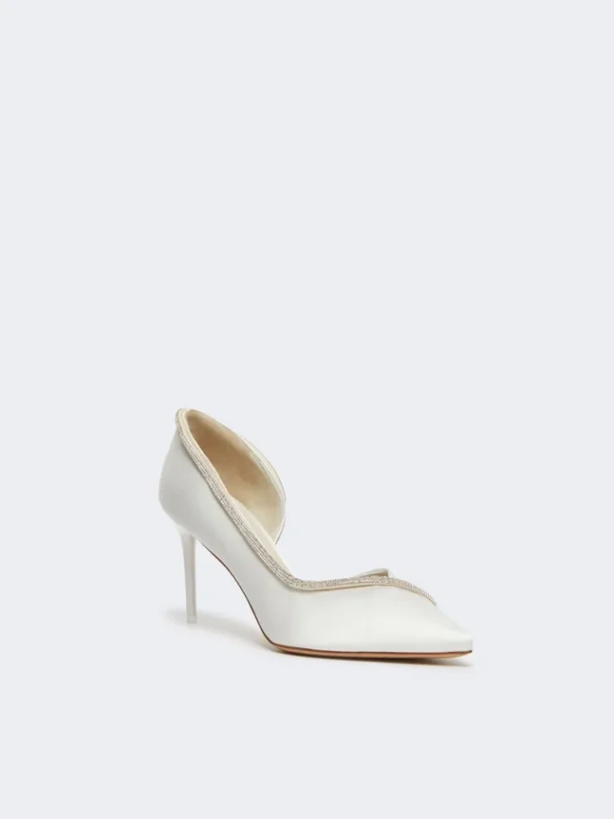 Crystal-adorned satin court shoes, ivory Crystal-adorned satin court shoes, ivory