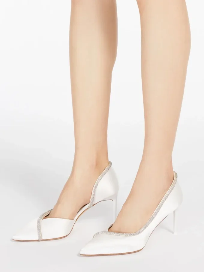 Crystal-adorned satin court shoes, ivory Crystal-adorned satin court shoes, ivory