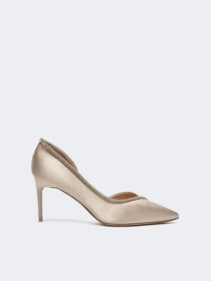 Crystal-adorned satin court shoes, make up nude Crystal-adorned satin court shoes, make up nude