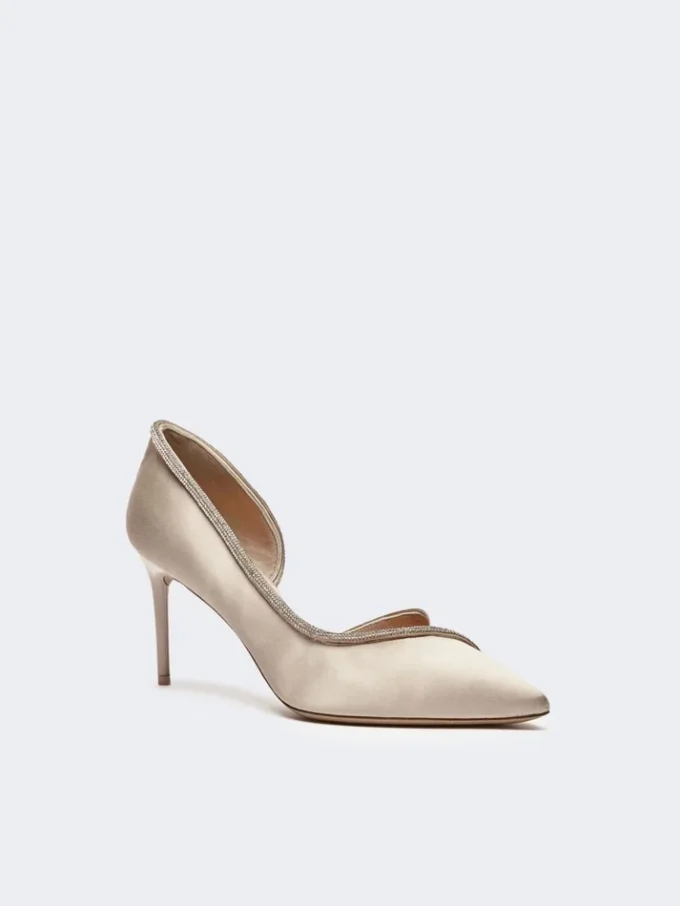 Crystal-adorned satin court shoes, make up nude Crystal-adorned satin court shoes, make up nude