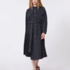 Denim and satin shirt dress, black Denim and satin shirt dress, black