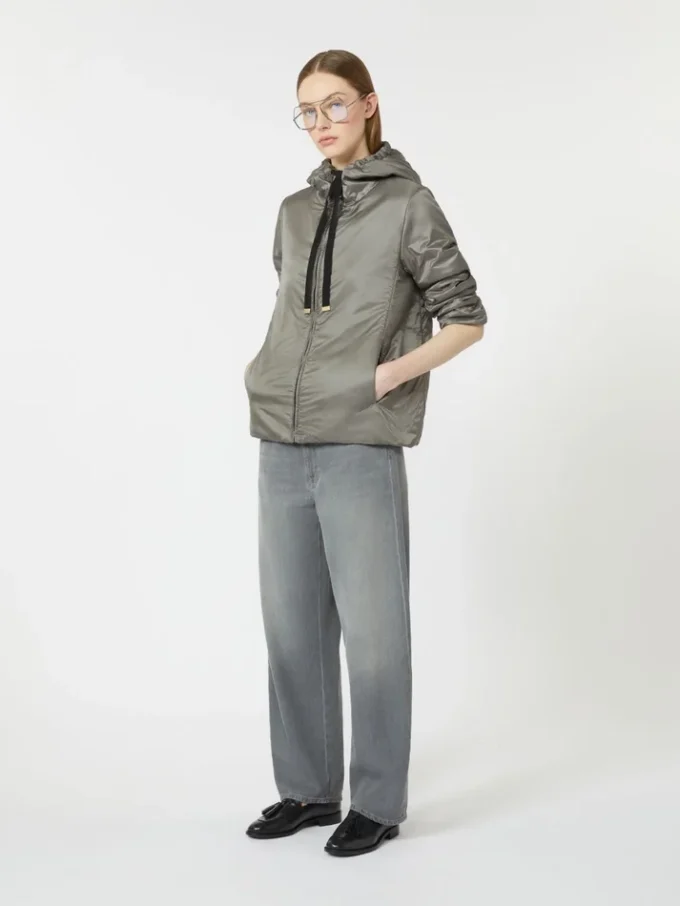 Padded water-repellent canvas hooded jacket, medium grey