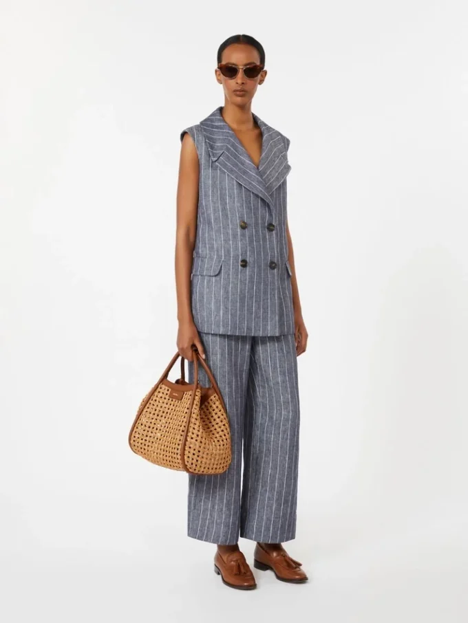 Denim-look pinstripe linen trousers, ultramarine Denim-look pinstripe linen trousers, ultramarine