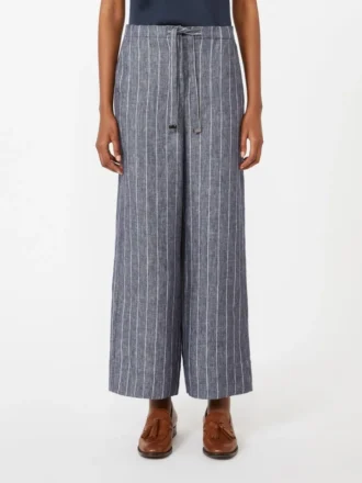 Denim-look pinstripe linen trousers, ultramarine