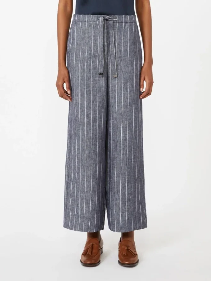 Denim-look pinstripe linen trousers, ultramarine Denim-look pinstripe linen trousers, ultramarine