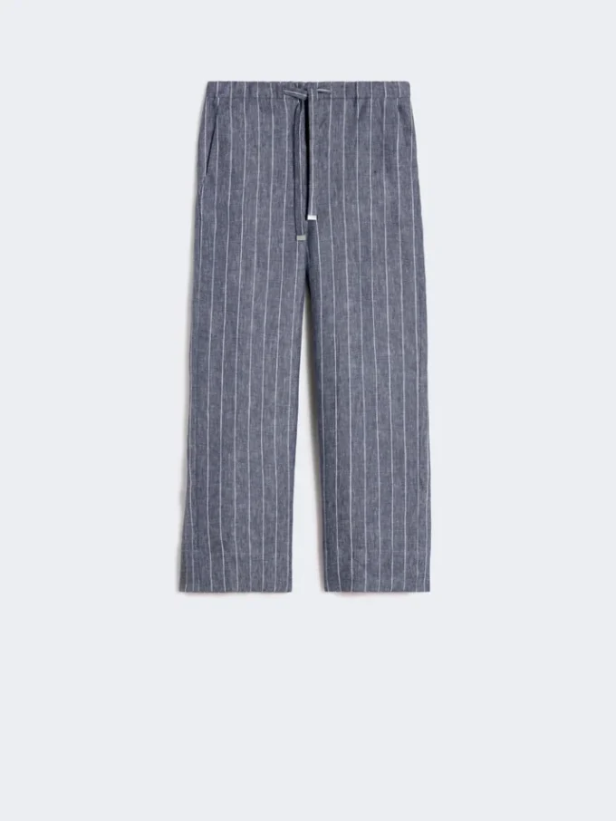 Denim-look pinstripe linen trousers, ultramarine Denim-look pinstripe linen trousers, ultramarine