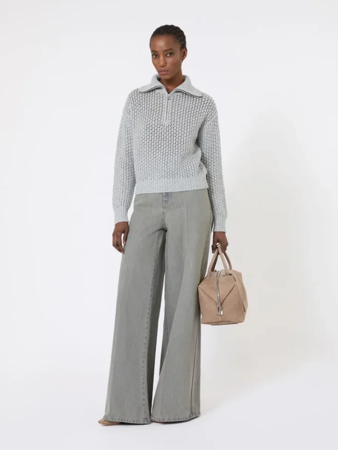 Denim wide-leg trousers, black Denim wide-leg trousers, black