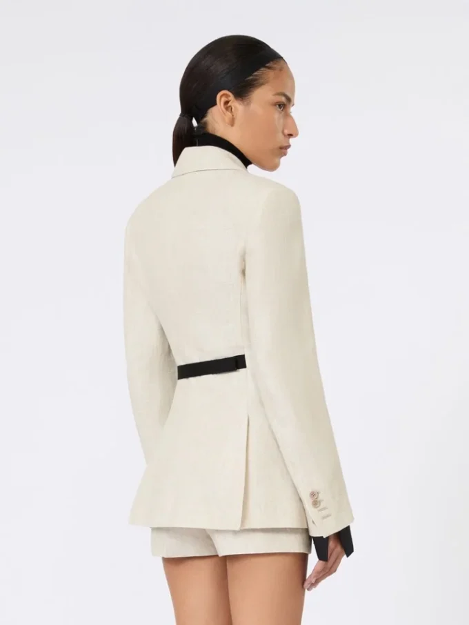 Double-breasted blazer in linen drill, sand Double-breasted blazer in linen drill, sand