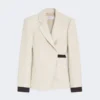 Double-breasted blazer in linen drill, sand Double-breasted blazer in linen drill, sand