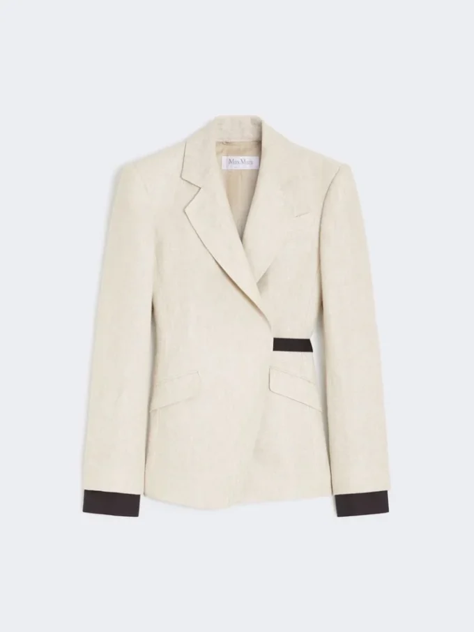 Double-breasted blazer in linen drill, sand Double-breasted blazer in linen drill, sand