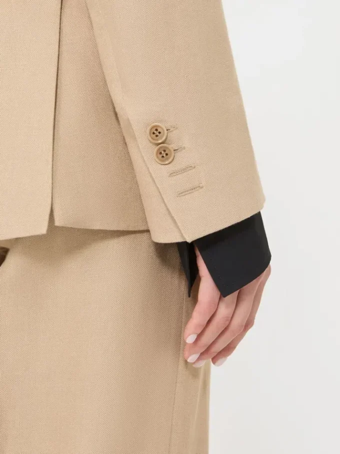 Double-breasted blazer in pure linen natta, camel Double-breasted blazer in pure linen natta, camel