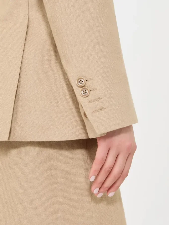 Double-breasted blazer in pure linen natta, camel Double-breasted blazer in pure linen natta, camel