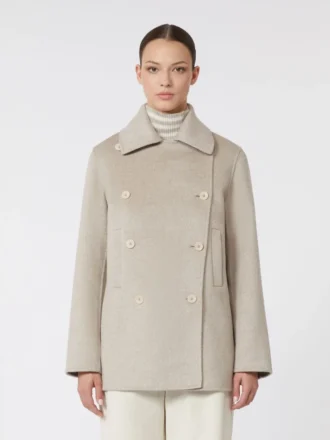 Double-breasted cashmere pea coat, sand
