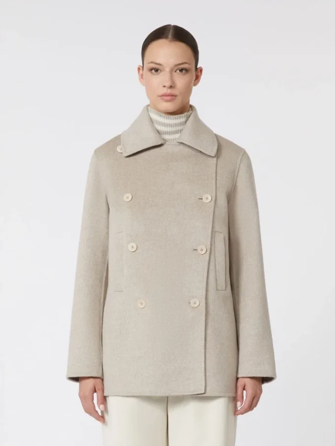 Double-breasted cashmere pea coat, sand Double-breasted cashmere pea coat, sand