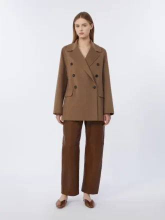 Double-breasted double-faced wool jacket, camel