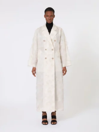 Double-breasted overcoat in fil coupa jacquard, sand