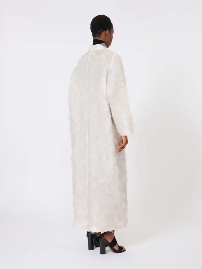 Double-breasted overcoat in fil coupa jacquard, sand Double-breasted overcoat in fil coupa jacquard, sand