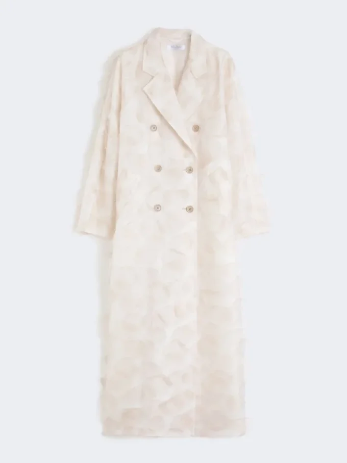 Double-breasted overcoat in fil coupa jacquard, sand Double-breasted overcoat in fil coupa jacquard, sand