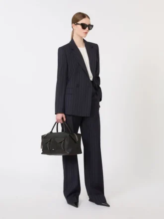 Double-breasted pinstripe wool blazer, navy