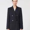 Double-breasted pinstripe wool blazer, navy