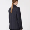 Double-breasted pinstripe wool blazer, navy
