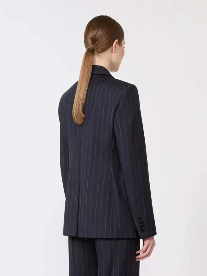 Double-breasted pinstripe wool blazer, navy