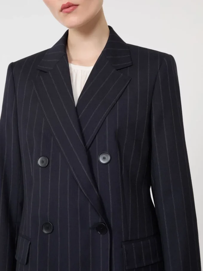 Double-breasted pinstripe wool blazer, navy