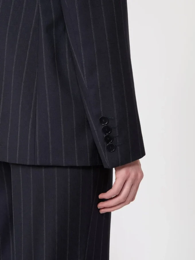Double-breasted pinstripe wool blazer, navy