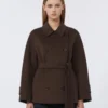 Double-breasted pure-wool cropped coat, chocolate Double-breasted pure-wool cropped coat, chocolate