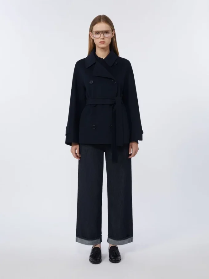 Double-breasted pure-wool cropped coat, midnightblue Double-breasted pure-wool cropped coat, midnightblue