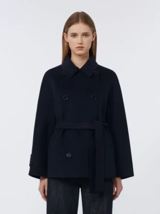 Double-breasted pure-wool cropped coat, midnightblue Double-breasted pure-wool cropped coat, midnightblue