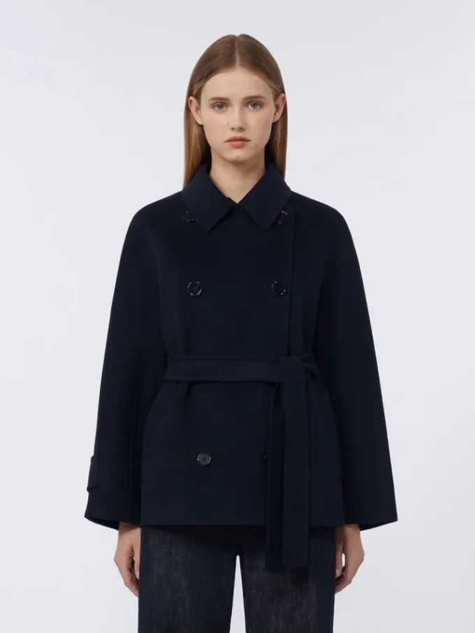 Double-breasted pure-wool cropped coat, midnightblue Double-breasted pure-wool cropped coat, midnightblue