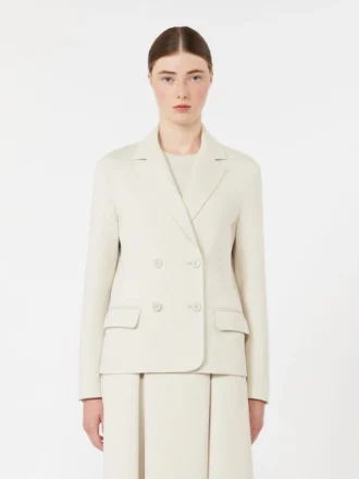 Double-breasted scuba jersey jacket, beige