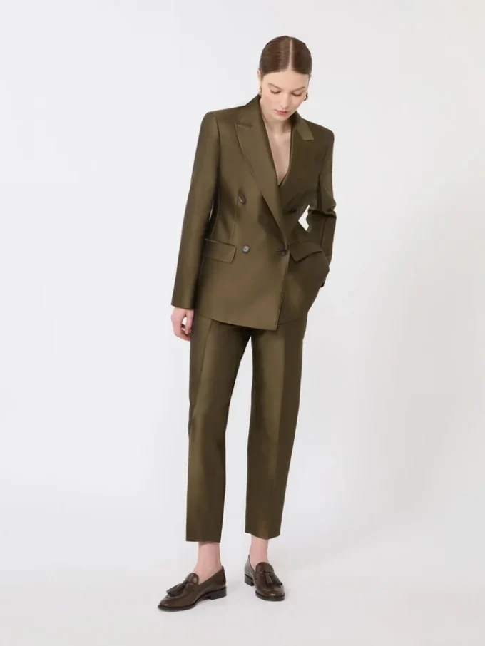 Double-breasted shantung blazer, kaki Double-breasted shantung blazer, kaki