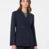 Double-breasted stretch wool blazer, navy Double-breasted stretch wool blazer, navy