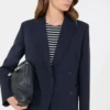 Double-breasted stretch wool blazer, navy Double-breasted stretch wool blazer, navy