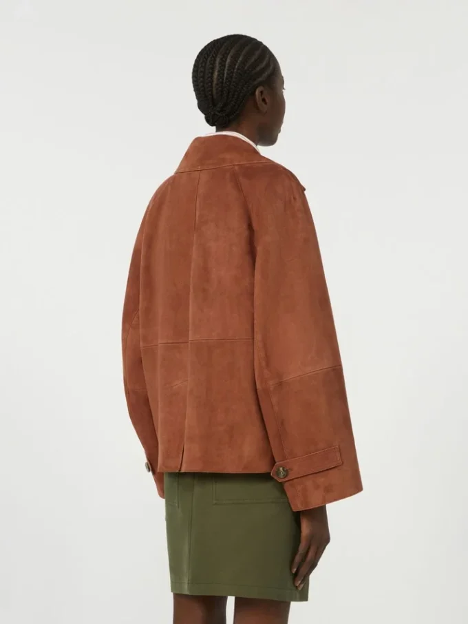 Double-breasted suede jacket, terra cotta