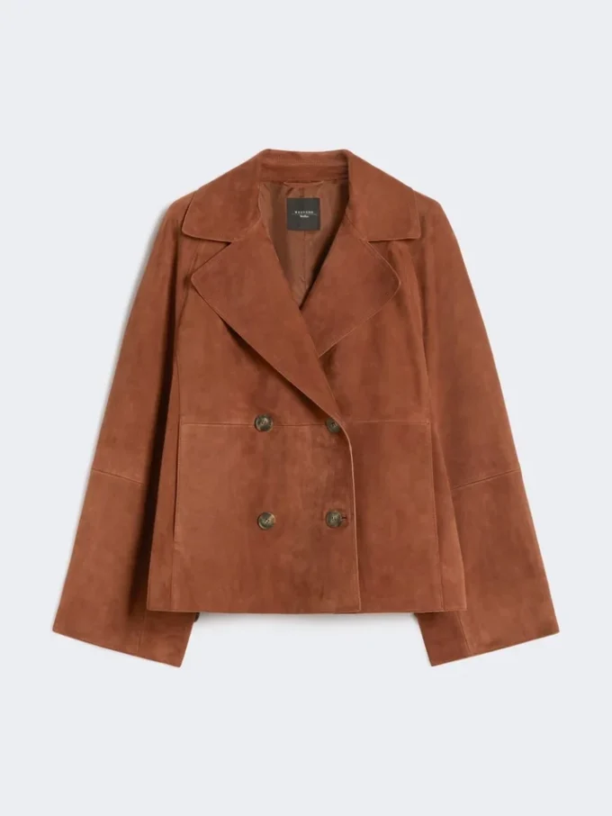 Double-breasted suede jacket, terra cotta