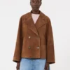 Double-breasted suede jacket, tobacco