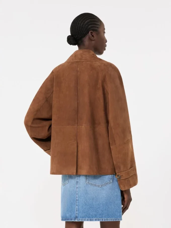 Double-breasted suede jacket, tobacco