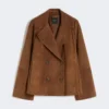 Double-breasted suede jacket, tobacco