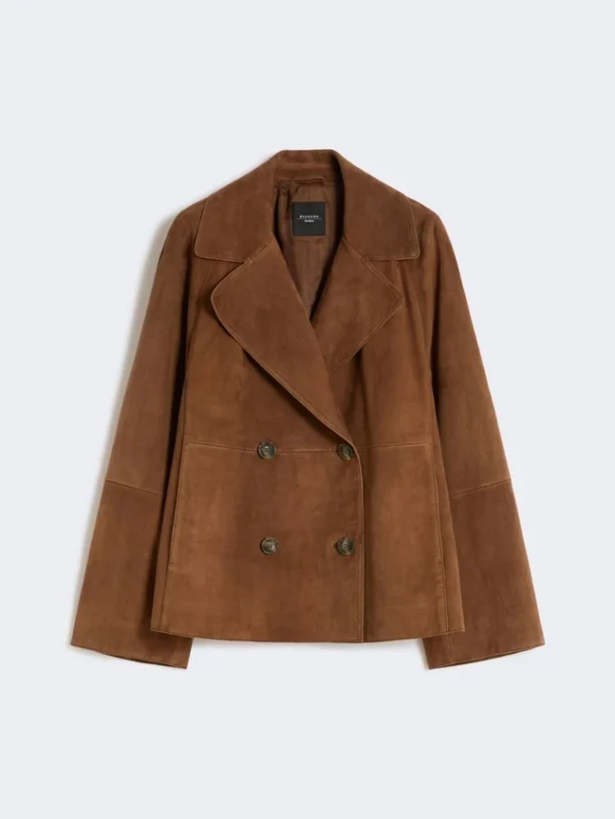 Double-breasted suede jacket, tobacco