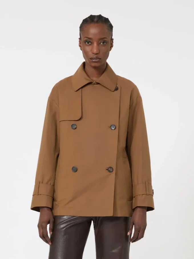 Double-breasted water-repellent cotton trench coat, tobacco