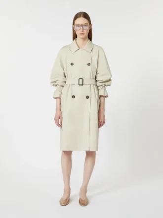 Double-breasted water-repellent twill trench coat, natural
