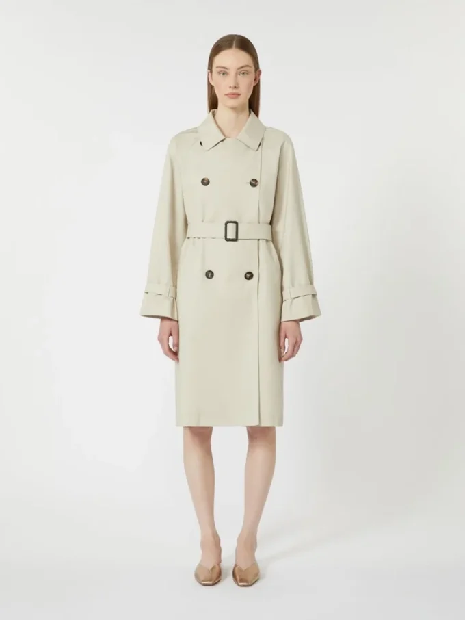 Double-breasted water-repellent twill trench coat, natural