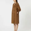 Double-breasted water-repellent twill trench coat, tobacco